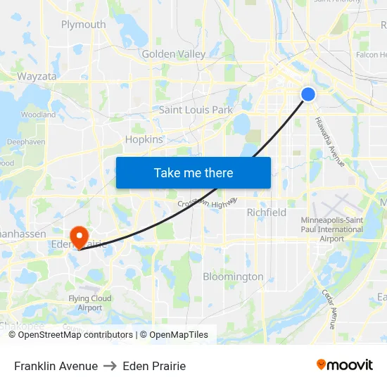 Franklin Avenue to Eden Prairie map
