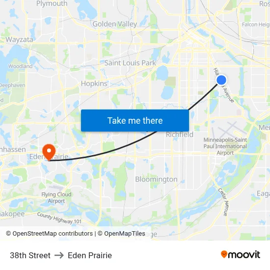 38th Street to Eden Prairie map