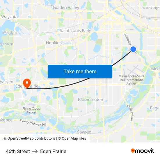 46th Street to Eden Prairie map
