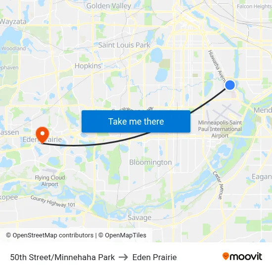 50th Street/Minnehaha Park to Eden Prairie map