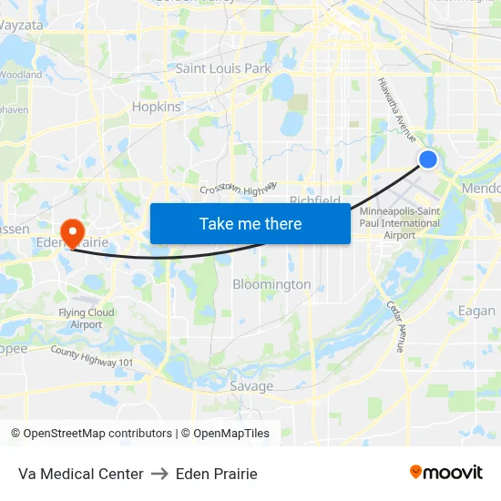 Va Medical Center to Eden Prairie map