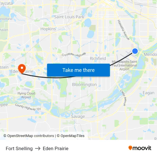 Fort Snelling to Eden Prairie map