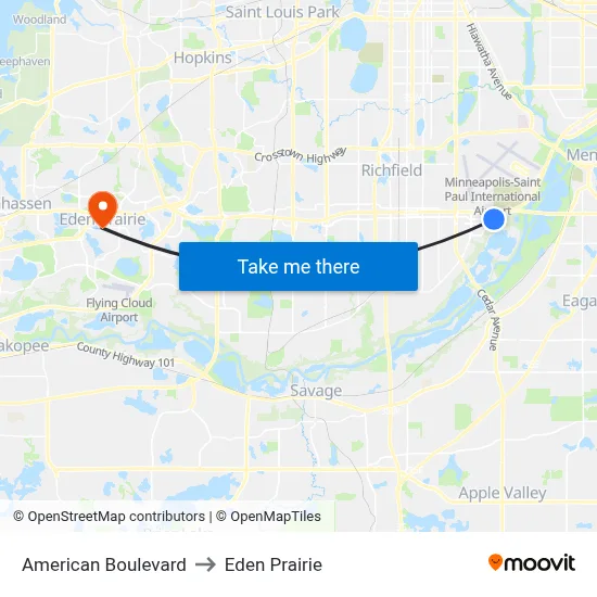 American Boulevard to Eden Prairie map