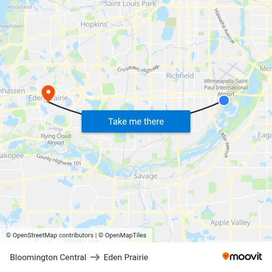 Bloomington Central to Eden Prairie map