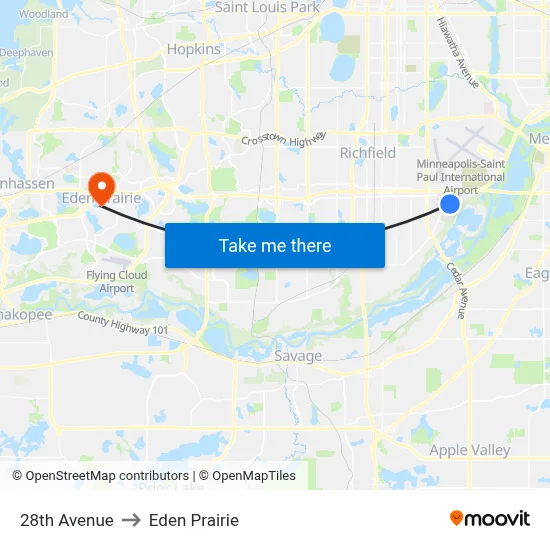 28th Avenue to Eden Prairie map
