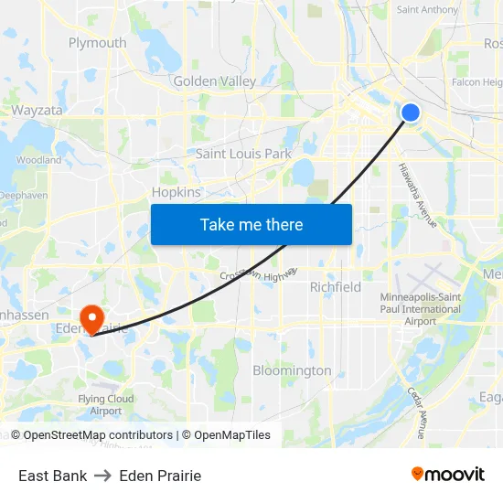 East Bank to Eden Prairie map