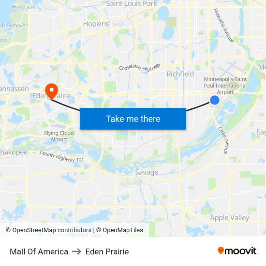 Mall Of America to Eden Prairie map