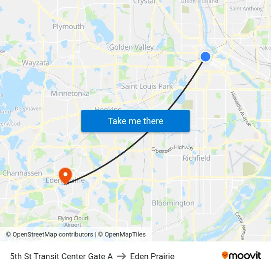 5th St Transit Center Gate A to Eden Prairie map