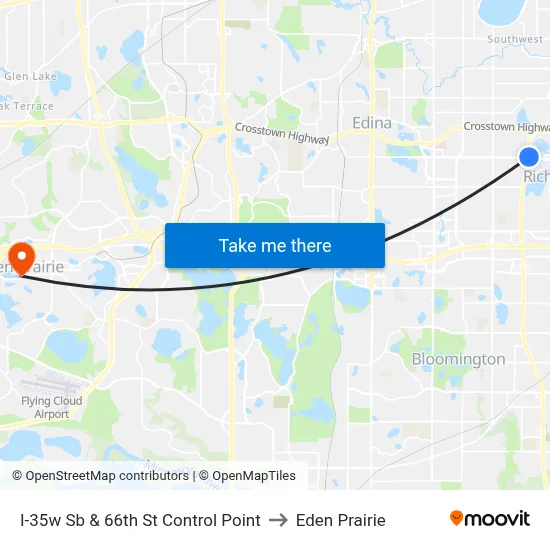 I-35w Sb & 66th St Control Point to Eden Prairie map