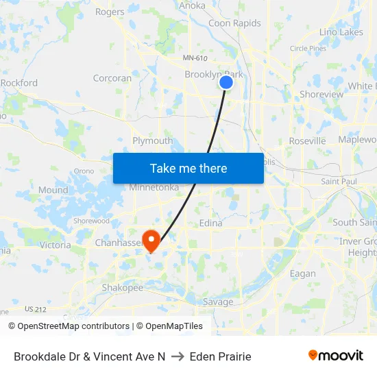 Brookdale Dr & Vincent Ave N to Eden Prairie map