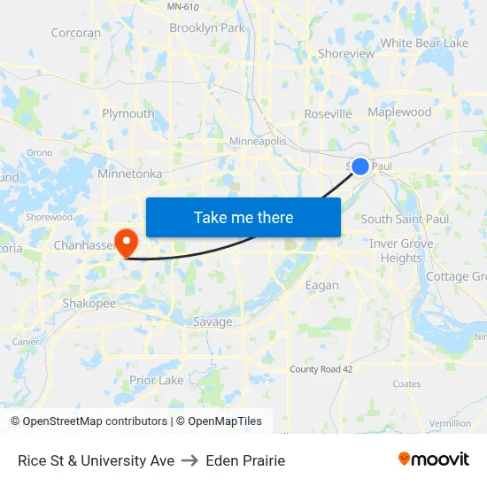 Rice St & University Ave to Eden Prairie map