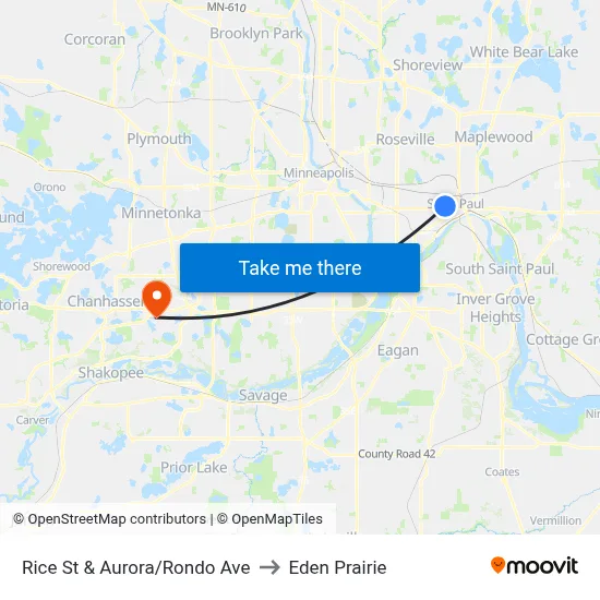 Rice St & Aurora/Rondo Ave to Eden Prairie map