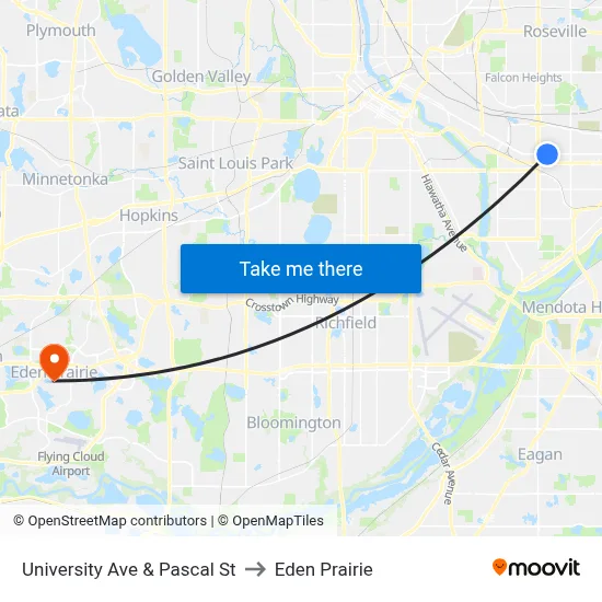University Ave & Pascal St to Eden Prairie map