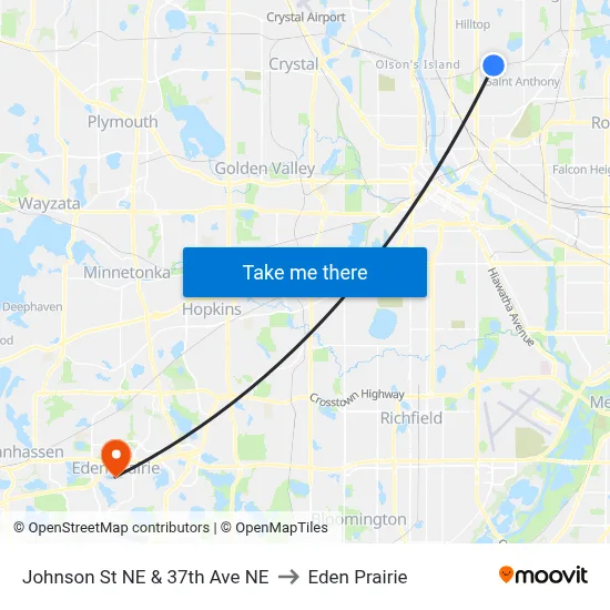 Johnson St NE & 37th Ave NE to Eden Prairie map