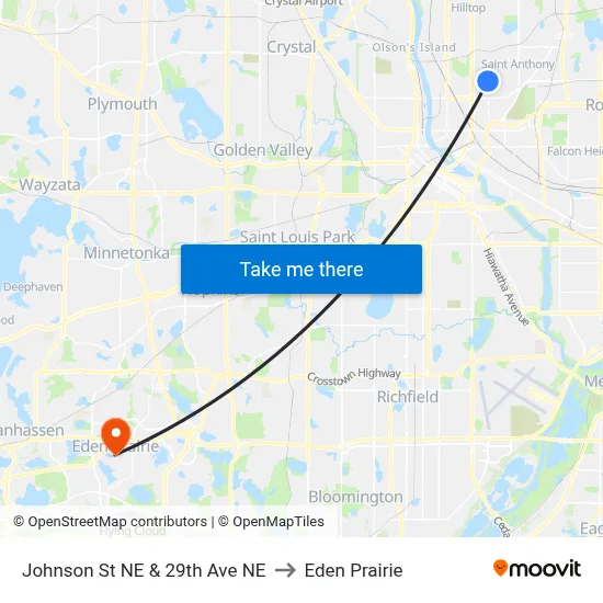 Johnson St NE & 29th Ave NE to Eden Prairie map