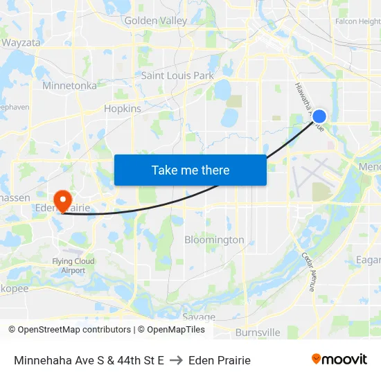 Minnehaha Ave S & 44th St E to Eden Prairie map