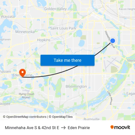Minnehaha Ave S & 42nd St E to Eden Prairie map