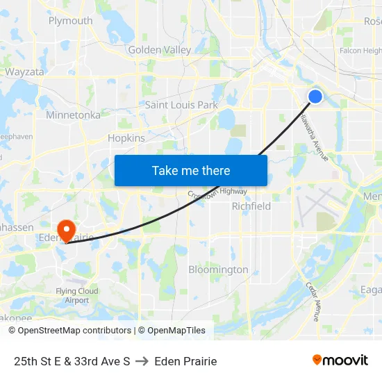25th St E & 33rd Ave S to Eden Prairie map