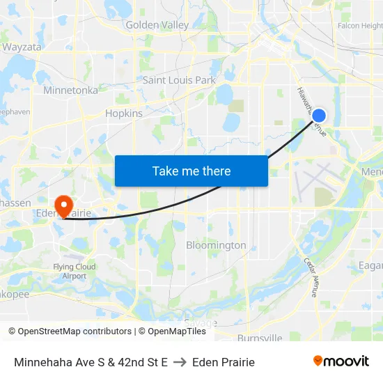 Minnehaha Ave S & 42nd St E to Eden Prairie map