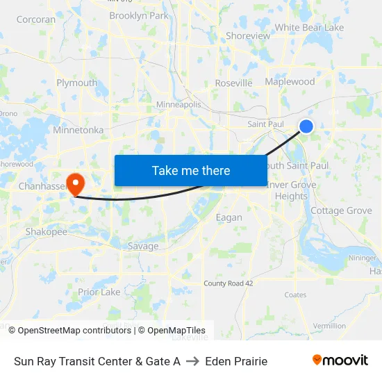 Sun Ray Transit Center & Gate A to Eden Prairie map