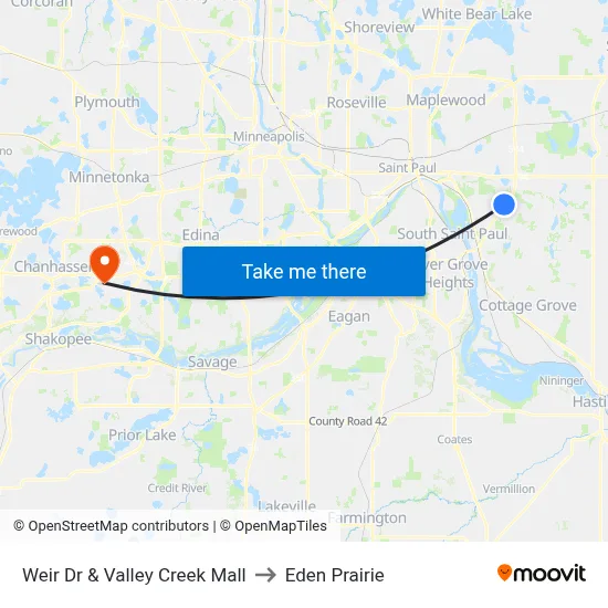 Weir Dr & Valley Creek Mall to Eden Prairie map