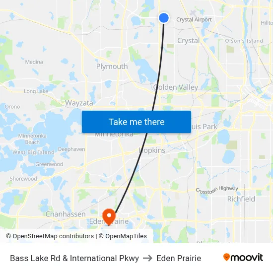 Bass Lake Rd & International Pkwy to Eden Prairie map