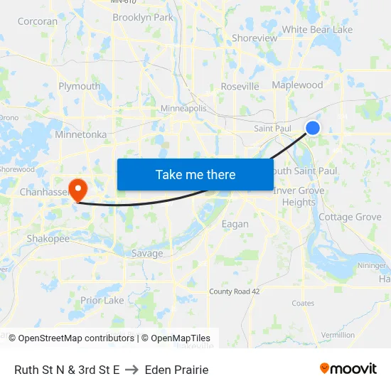 Ruth St N & 3rd St E to Eden Prairie map