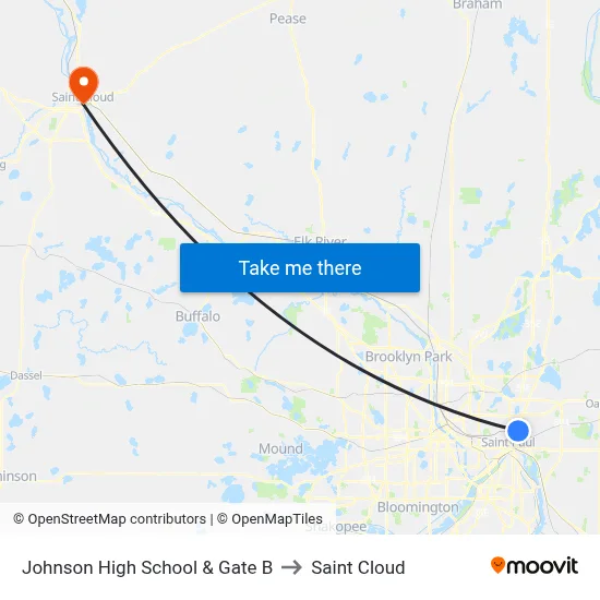 Johnson High School & Gate B to Saint Cloud map