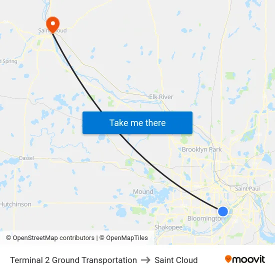 Terminal 2 Ground Transportation to Saint Cloud map