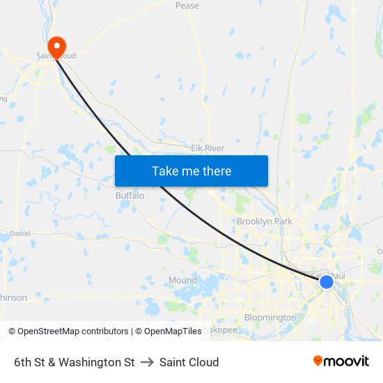 6th St & Washington St to Saint Cloud map