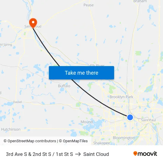 3rd Ave S & 2nd St S / 1st St S to Saint Cloud map