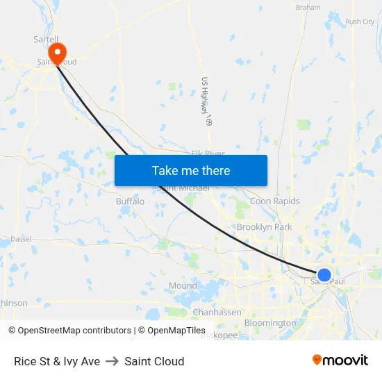Rice St & Ivy Ave to Saint Cloud map