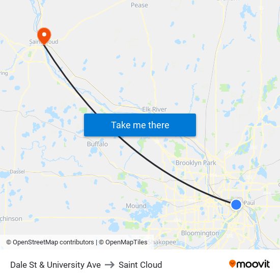 Dale St & University Ave to Saint Cloud map