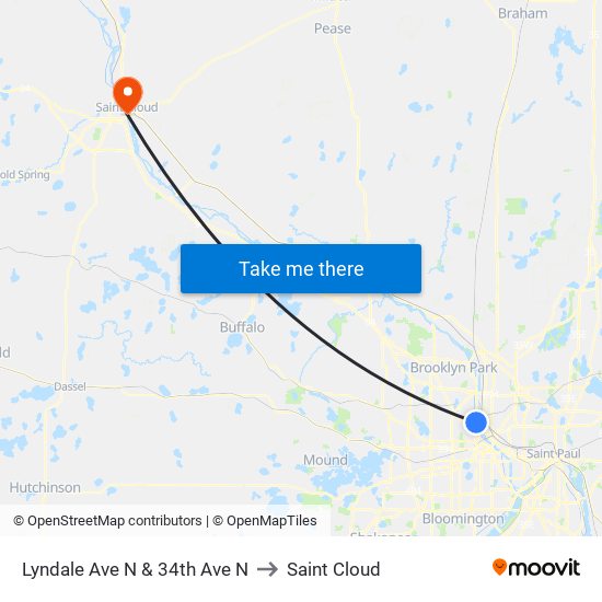 Lyndale Ave N & 34th Ave N to Saint Cloud map