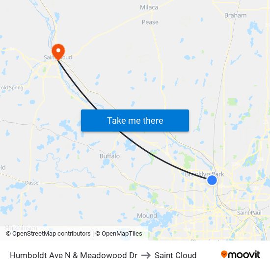 Humboldt Ave N & Meadowood Dr to Saint Cloud map