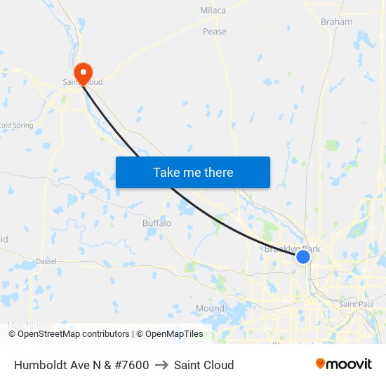 Humboldt Ave N & #7600 to Saint Cloud map