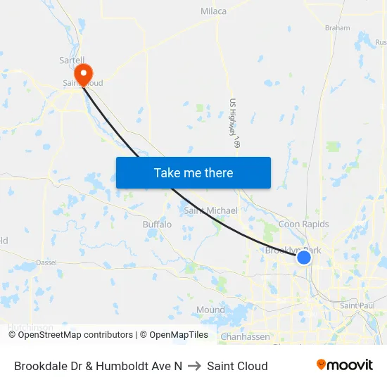 Brookdale Dr & Humboldt Ave N to Saint Cloud map