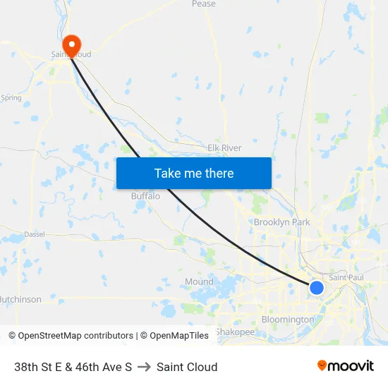 38th St E & 46th Ave S to Saint Cloud map