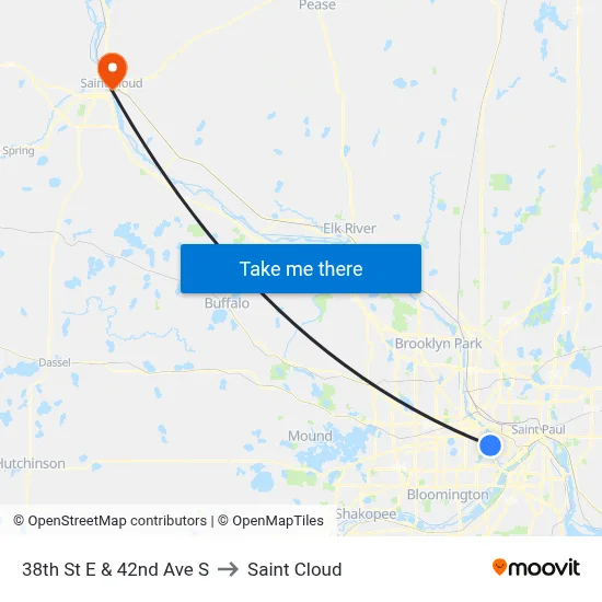 38th St E & 42nd Ave S to Saint Cloud map