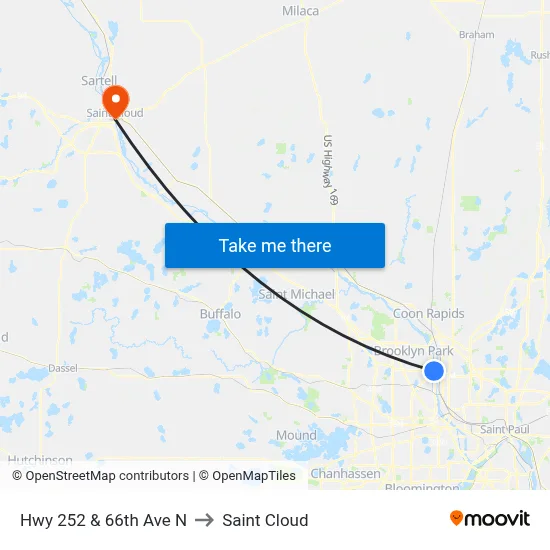 Hwy 252 & 66th Ave N to Saint Cloud map