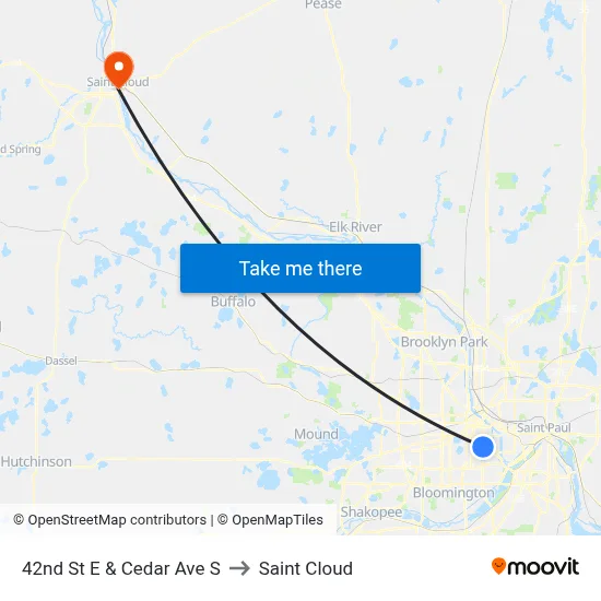 42nd St E & Cedar Ave S to Saint Cloud map