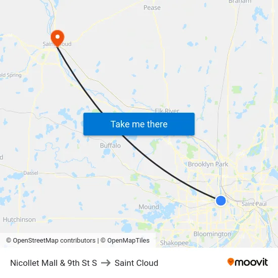 Nicollet Mall & 9th St S to Saint Cloud map