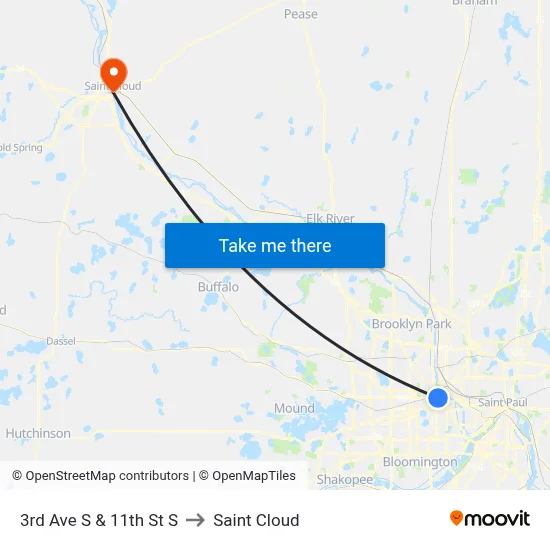 3rd Ave S & 11th St S to Saint Cloud map