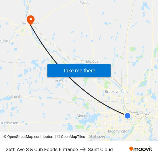 26th Ave S & Cub Foods Entrance to Saint Cloud map