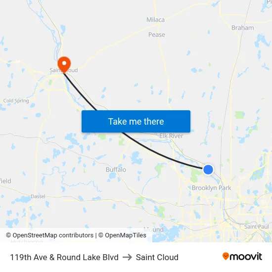 119th Ave & Round Lake Blvd to Saint Cloud map