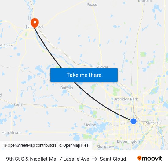 9th St S & Nicollet Mall / Lasalle Ave to Saint Cloud map