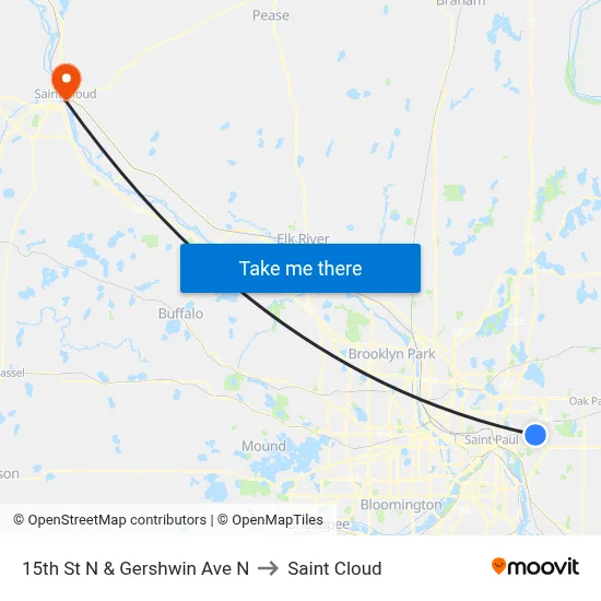 15th St N & Gershwin Ave N to Saint Cloud map