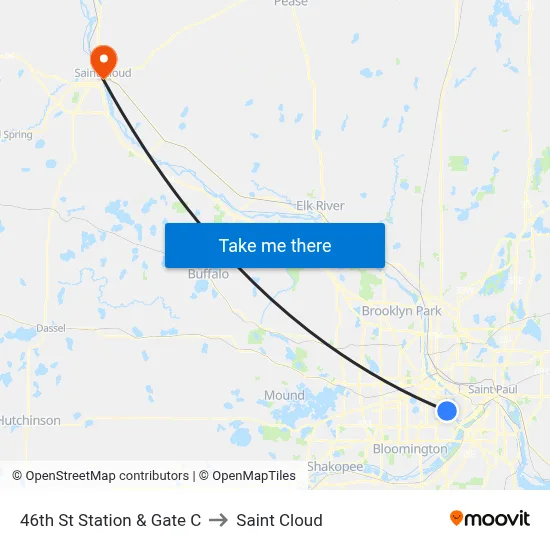 46th St Station & Gate C to Saint Cloud map