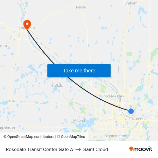 Rosedale Transit Center Gate A to Saint Cloud map