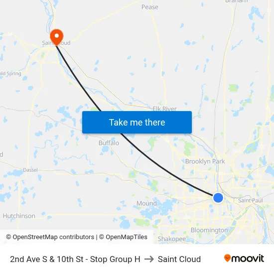 2nd Ave S & 10th St - Stop Group H to Saint Cloud map
